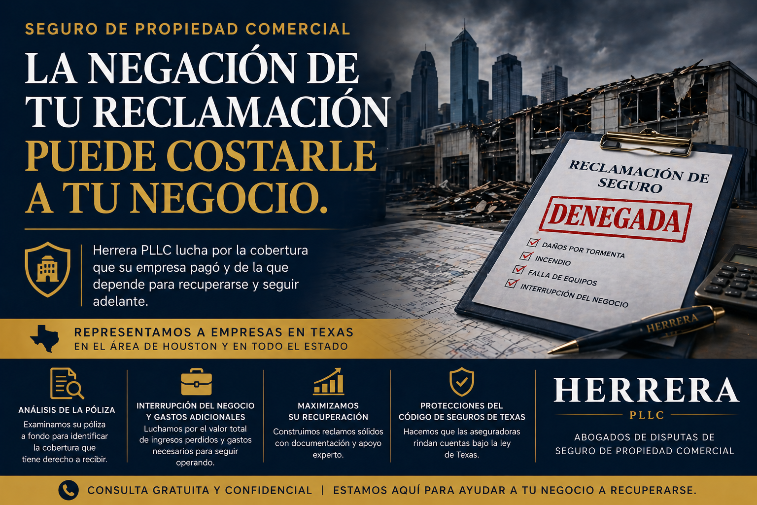 Reclamación de Seguro de Propiedad Comercial o Empresarial Negada en Texas